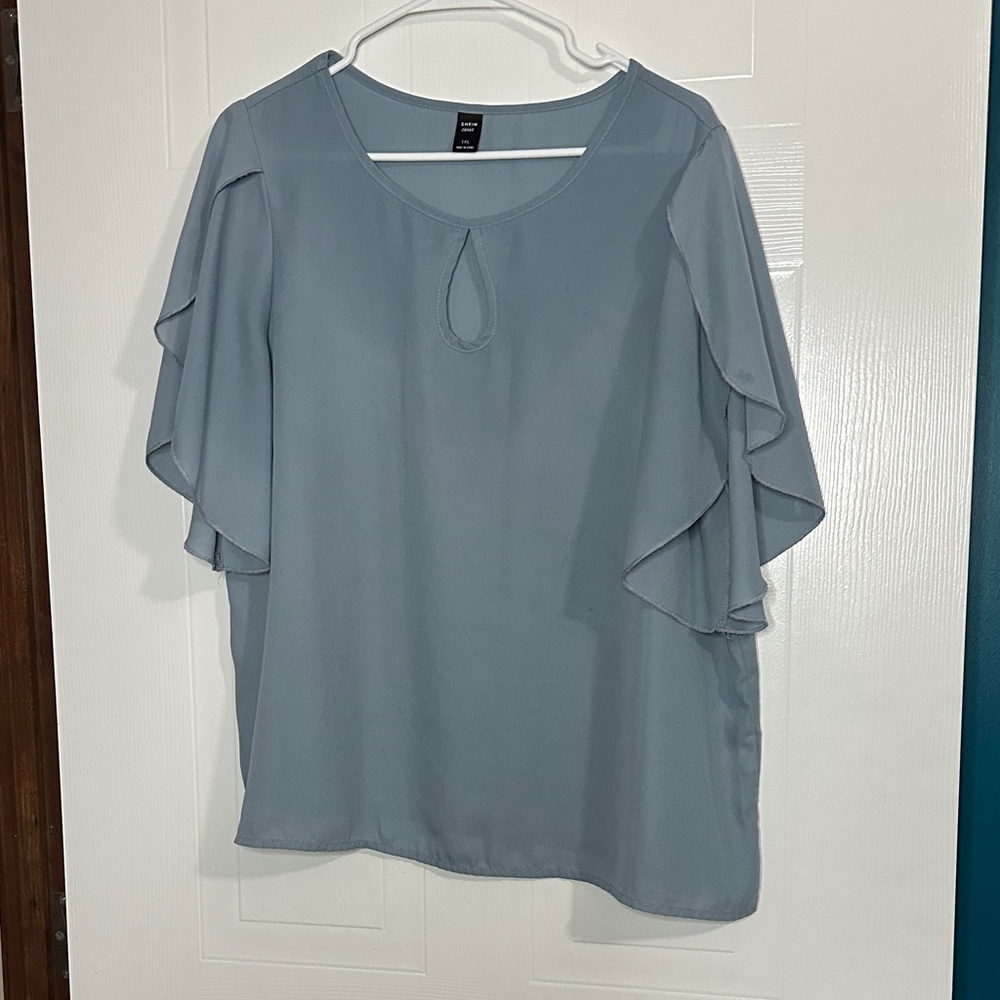 GUC SHEIN Women's Light Blue Ruffle Sleeve Blouse